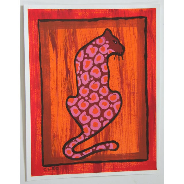 Contemporary Tiger Minimalsim Folk Art Pop Art Orange Red Burnt Umber Sienna Original Painting Cleo Plowden For Sale - Image 3 of 3