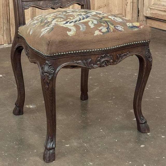 Set of 6 Antique Country French Liègeois Hand Carved Oak Dining Chairs With Needlepoint Tapestry For Sale - Image 17 of 17