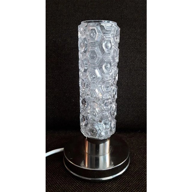 Vintage German Chrome-Plated and Clear Relief Glass Table Lamp, 1970s For Sale - Image 6 of 6