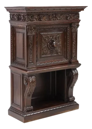 Early 1900s, Antique, Italian Renaiss. Revival, Carved, Walnut, Fall-Front, Cabinet