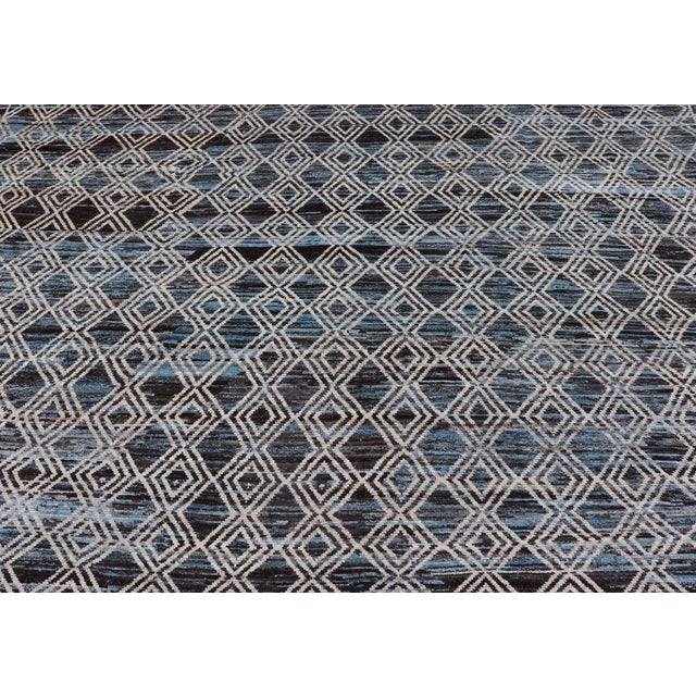 Textile Blue, Charcoal, Gray and Brown Afghan Modern Geometric Design Rug 10'9 X 13'9 For Sale - Image 7 of 14