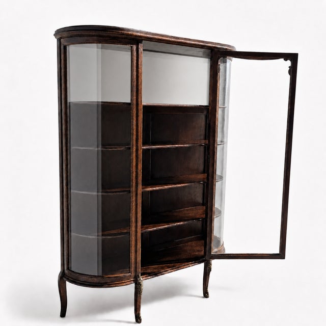 Traditional Edwardian Curved Glass Demi-Lune Display Cabinet, 20th Century For Sale - Image 3 of 16