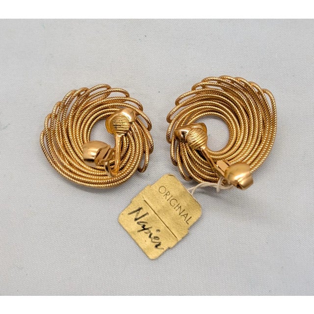 Gold Vintage Signed Napier Goldtone Wrapped Wire Cuff Earrings- 2 Pieces For Sale - Image 8 of 8