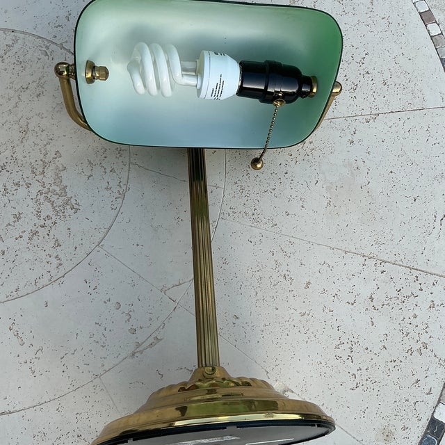 Vintage Bankers Desk With Green Glass Shade For Sale - Image 9 of 10