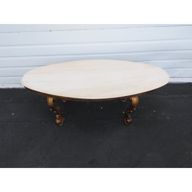 French Antique Gold Finish Oval Marble Top Coffee Table 6640 For Sale - Image 4 of 18