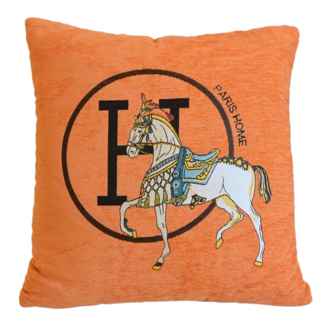 Early 21st Century French Parisian Hermès-Style Equestrian Feather/Down Pillow 18” Square For Sale - Image 5 of 8