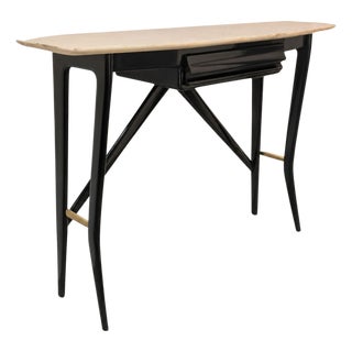 Mid-Century Modern Ebonized Console Table in Black Wood and Marble by Ico Parisi For Sale