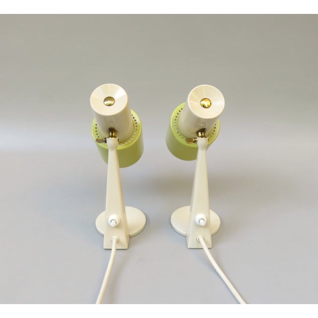 1960s Small Table Lights in Beige & Green Brass, 1960s, Set of 2 For Sale - Image 5 of 18