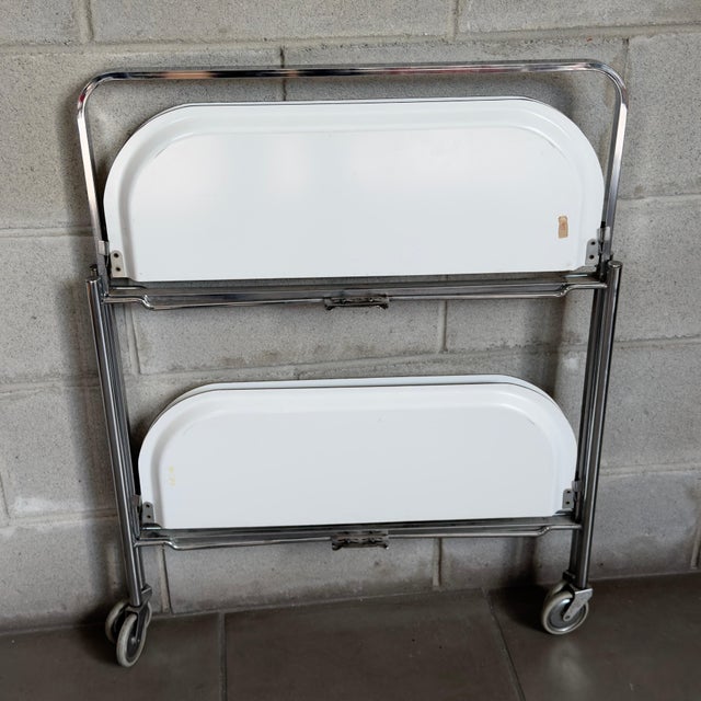 White Chromed Metal Folding Bar Cart, 1970s For Sale - Image 8 of 11