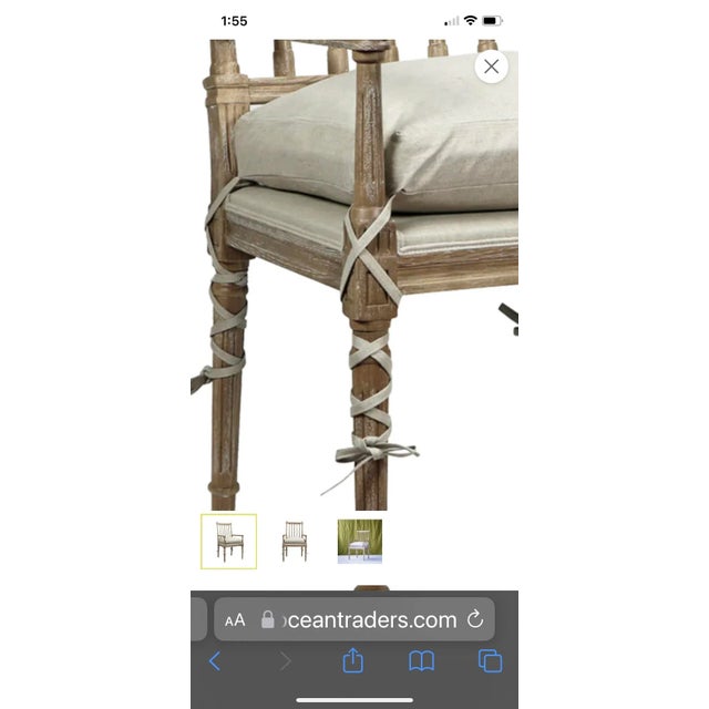 Matthew Izzo Home Barnaby Dining Arm Chairs With Elegant Cushion Ties For Sale - Image 4 of 6