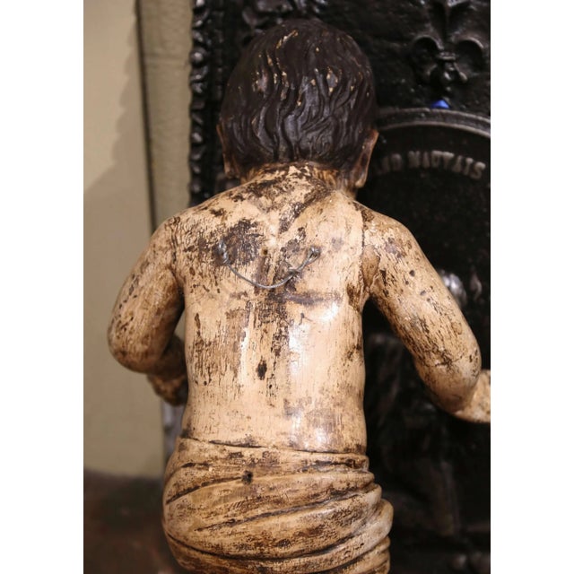 18th Century Italian Carved Polychrome Baby Jesus Figure With Glass Eyes For Sale - Image 10 of 11