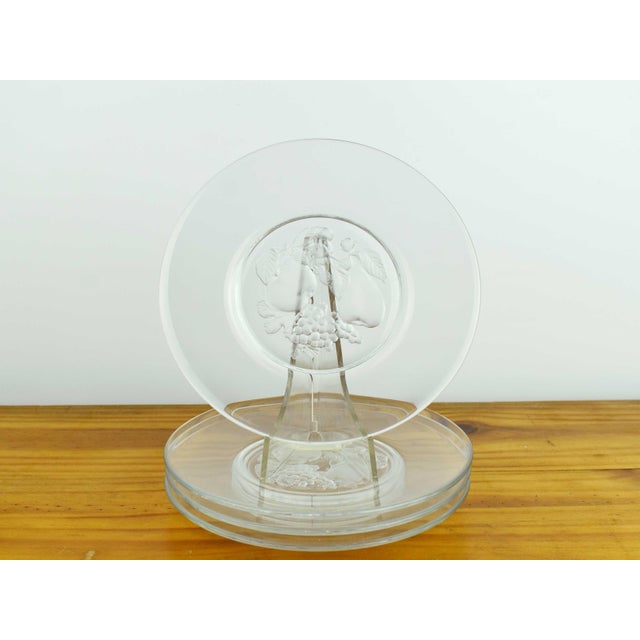 Hollywood Regency Mid 20th Century Val Saint Lambert Crystal Salad Plate With Frosted Intaglio Design of Fruits Signed - Set of 4 For Sale - Image 3 of 7
