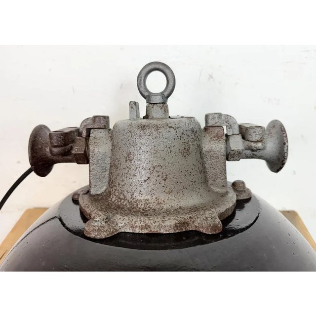 Industrial Black Enamel and Cast Iron Cage Pendant Light from Elektrosvit, 1960s For Sale - Image 12 of 17