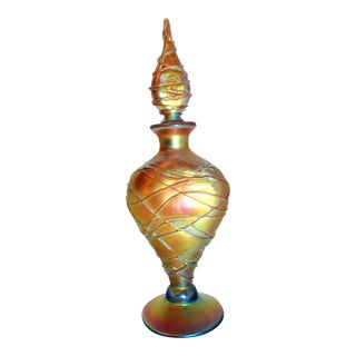Steven Lundberg (American 1953 - 2008) - Exquisite Vintage Perfume Bottle in Gold Sateen With Lava Strands, Signed/Dated 2002 For Sale