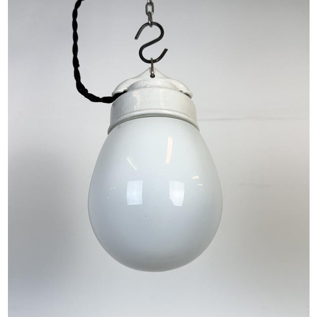White Vintage White Porcelain Pendant Light, 1970s For Sale - Image 8 of 15
