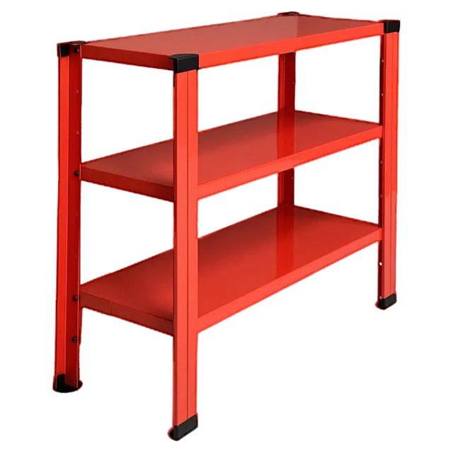 Italian Modern Red Metal Bookcase, 1980s For Sale