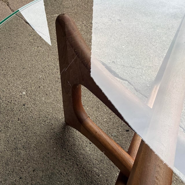 Wood Adrian Pearsall for Craft Associates Curved Coffee Table Glass and Walnut For Sale - Image 7 of 12