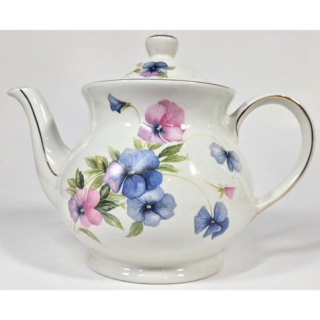 Ceramic Late 20th Century Pastel Pansies Teapot For Sale - Image 7 of 12