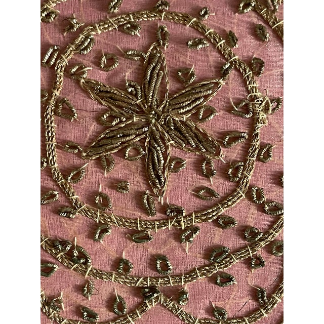 Gold Tread Embroidered Makaresh Pink Silk Pillow With Tassels For Sale - Image 4 of 4