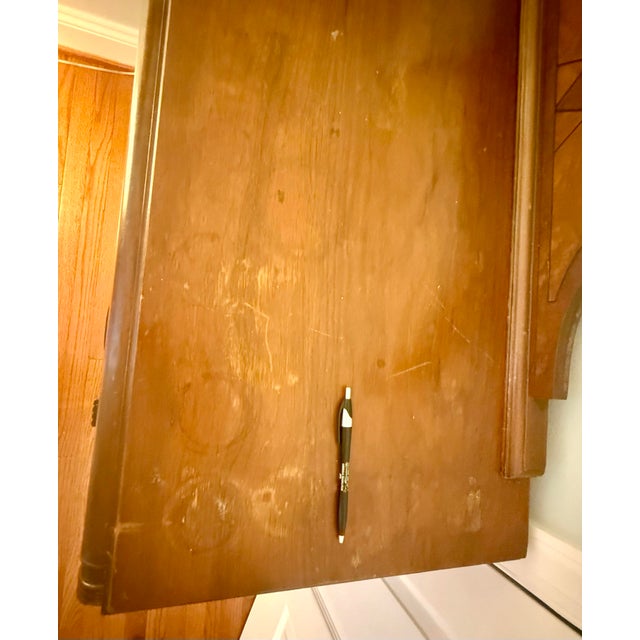 1920s Vintage Art Deco Solid Wood Dresser With Detachable Round Mirror, C. 1920s For Sale - Image 5 of 12