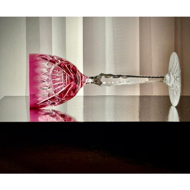 Ruby Cut Crystal Hock Glasses with Peacock and Starburst Cutting, 1950, Set of 6 For Sale - Image 18 of 18