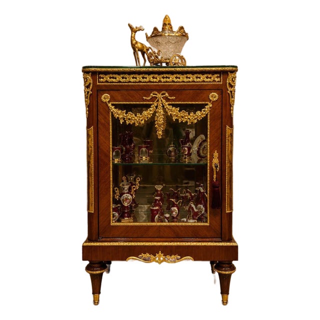 Louis XVI Mahogany Vitrine Cabinet | French Curio Display Cabinet | Gilt Bronze Ormolu Showcase For Sale