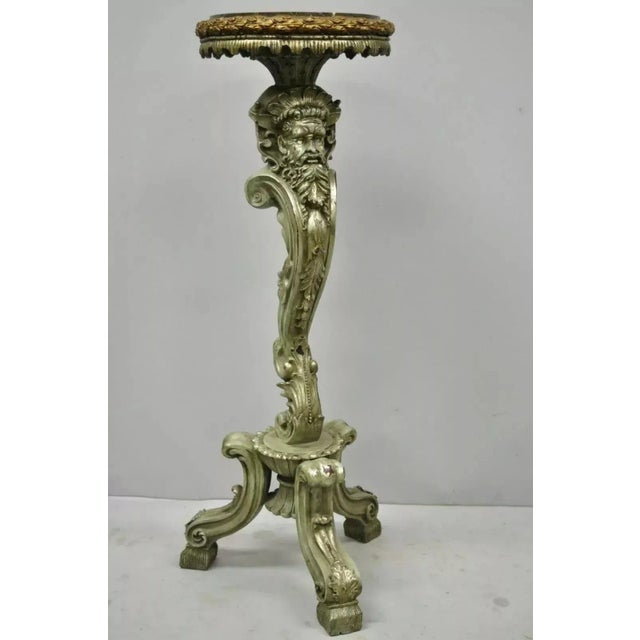 Late 20th Century Italian Baroque Style Marble Top Figural Bearded Man Pedestal Stands - a Pair For Sale - Image 11 of 11