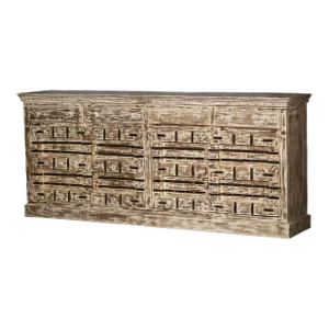89” Long Rustic Solid Wood 4-Door Credenza With Metal Strap Accents
