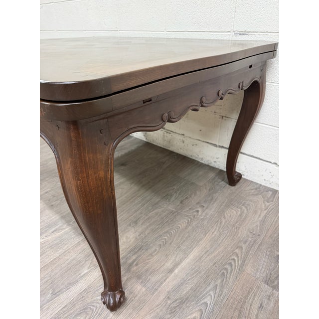 Vintage French Provincial Louis XV Style Parquetry Top Draw Leaf Dining Table For Sale - Image 9 of 13