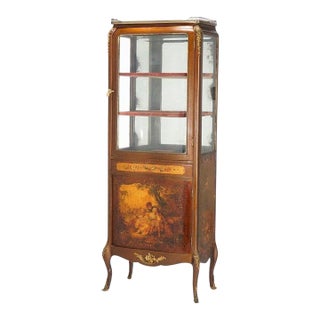 Antique French Vernis Martin Decorated Mahogany Vitrine, Circa 1890 For Sale