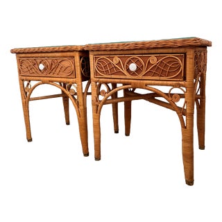 Ornate Wicker Bedside Tables, Set of 2 For Sale