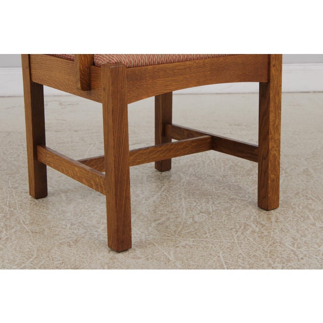 Brown Pair Stickley Mission Oak Arts & Crafts Armchairs For Sale - Image 8 of 17