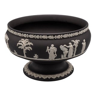 Vintage Wedgwood Jasperware Black & White Round Footed Imperial Bowl For Sale