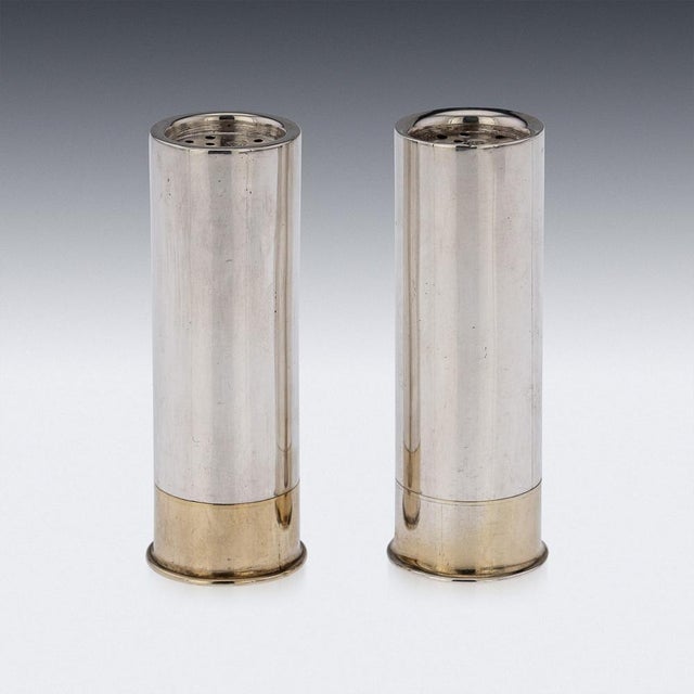 Antique ealty 20th century scottish very rare pair of novelty solid silver & brass table salt & pepper shakers,...