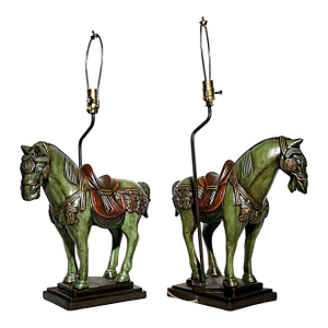 Pair of Monumental Tang Dynasty–Style Horse Lamps – Hollywood Regency Vibes