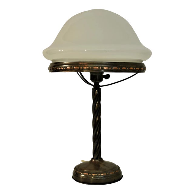 Swedish Grace Copper and Hand Blown Glass Table Lamp, 1920s For Sale