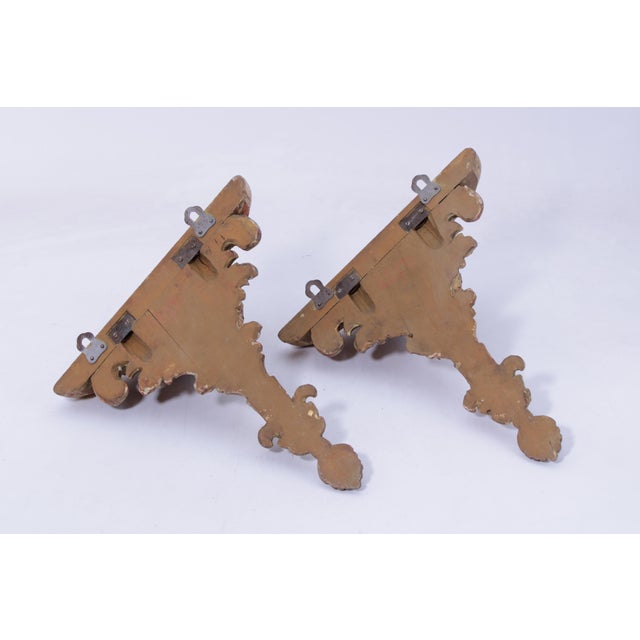 Pair Italian Gilt Wood Gold Finish Wall Bracket Shelves For Sale - Image 12 of 12