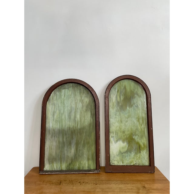 Vintage Arch Top Slag Glass Window, Early 20th C For Sale - Image 10 of 12