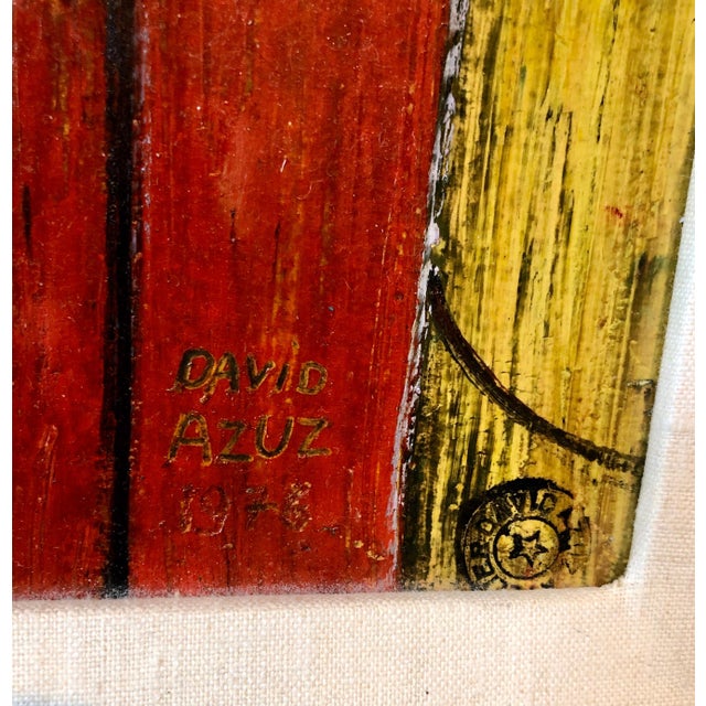 Modern David Azuz, Israeli French Folk Art Naive Oil Painting Wine Bar in Paris Colorful Fauvist, 1976 For Sale - Image 3 of 7