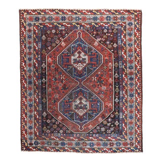 Antique Tribal Persian Rug With Geometric Medallions – Early 20th Century -5' 7'' X 6' 7'' For Sale