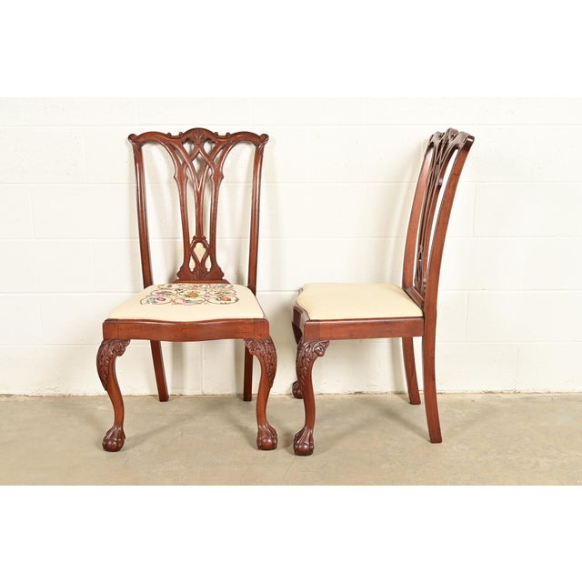 Baker Furniture Style Chippendale Carved Mahogany Side Chairs or Dining Chairs, Pair For Sale - Image 11 of 13