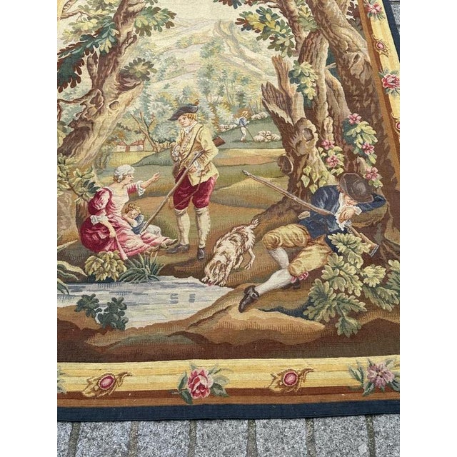 Mid-Century French Tapestry with Sleeping Hunter Motif from Aubusson, 1940s For Sale - Image 17 of 18