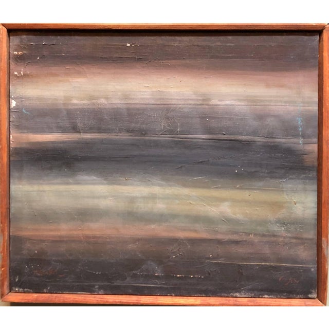 Mordechai Avniel, Israeli Modernist Oil Painting Abstract "Moonlight" Bezalel School For Sale