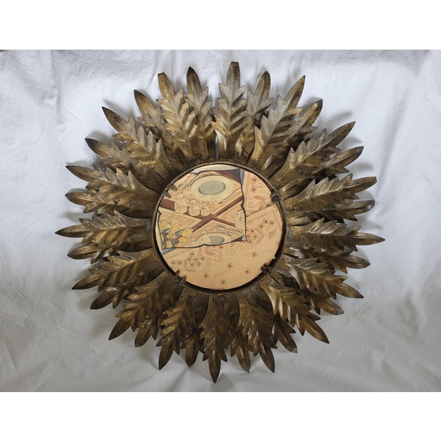 Mid-Century Modern Vintage Spanish Gilt Metal Sunburst Mirror, 1960s For Sale - Image 3 of 6
