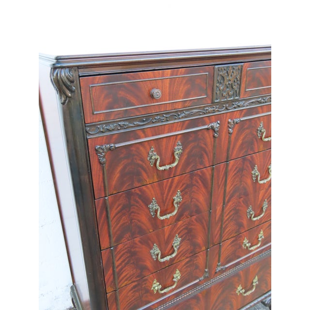 Early 20th Century Early 1900s Carved Flame Mahogany Tall Chest of Drawers 6324 For Sale - Image 5 of 12