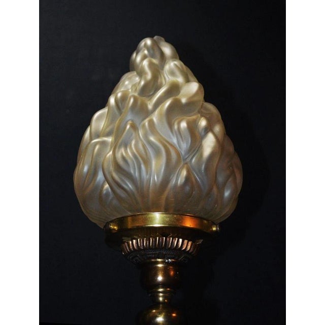 Metal Gothic Revival Bronze Three-Handled Urn Table Lamp with Vianne Flame Shade For Sale - Image 7 of 18