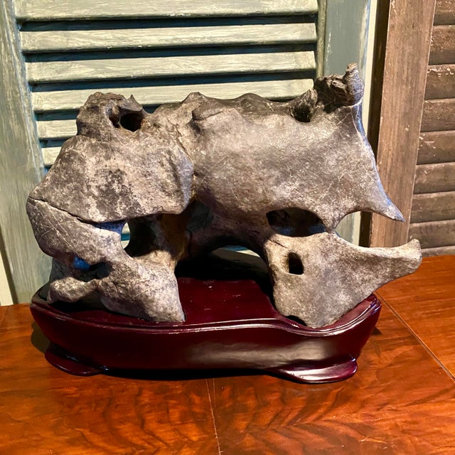 17th Century Chinese Scholar Stone Rock on Wood Stand For Sale - Image 9 of 11