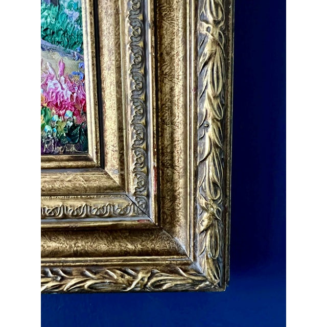 Blue Mid- Century Framed Vintage Mediterranean Coastal Village Oil Painting For Sale - Image 8 of 18