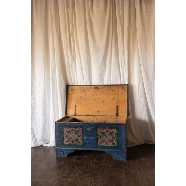 Antique Hand Painted Chest in Blue With Floral Motifs For Sale - Image 18 of 18