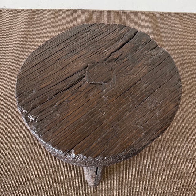 Wood Vintage Reclaimed Pine Side Table - Walnut For Sale - Image 7 of 9